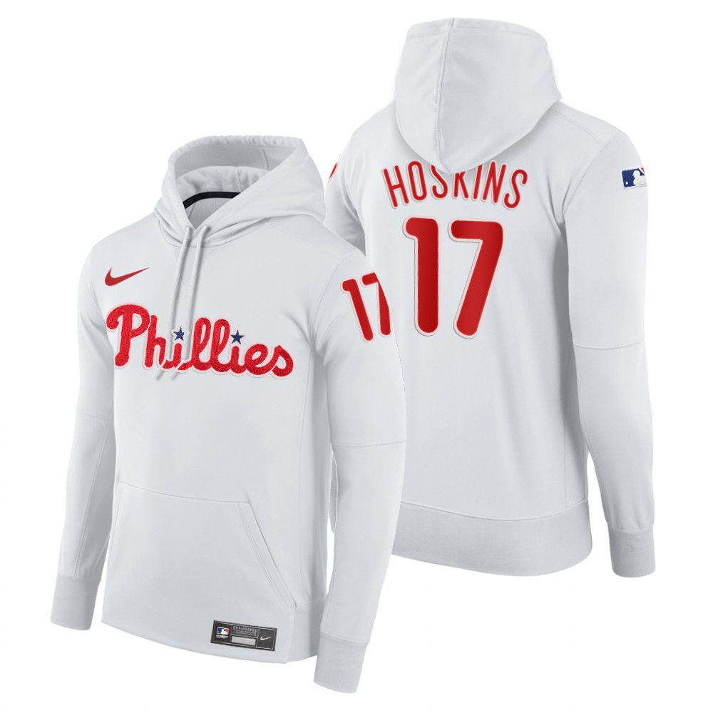 Men Philadelphia Phillies #17 Hoskins white home hoodie 2021 MLB Nike Jerseys